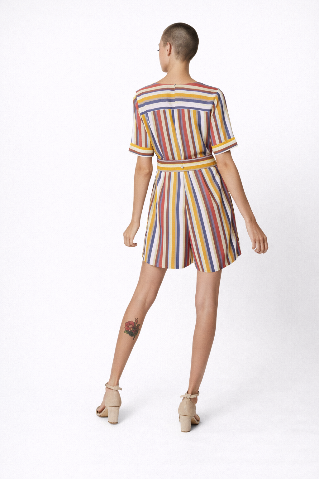 Sunset Stripe Belted Polyester Wrap Dress