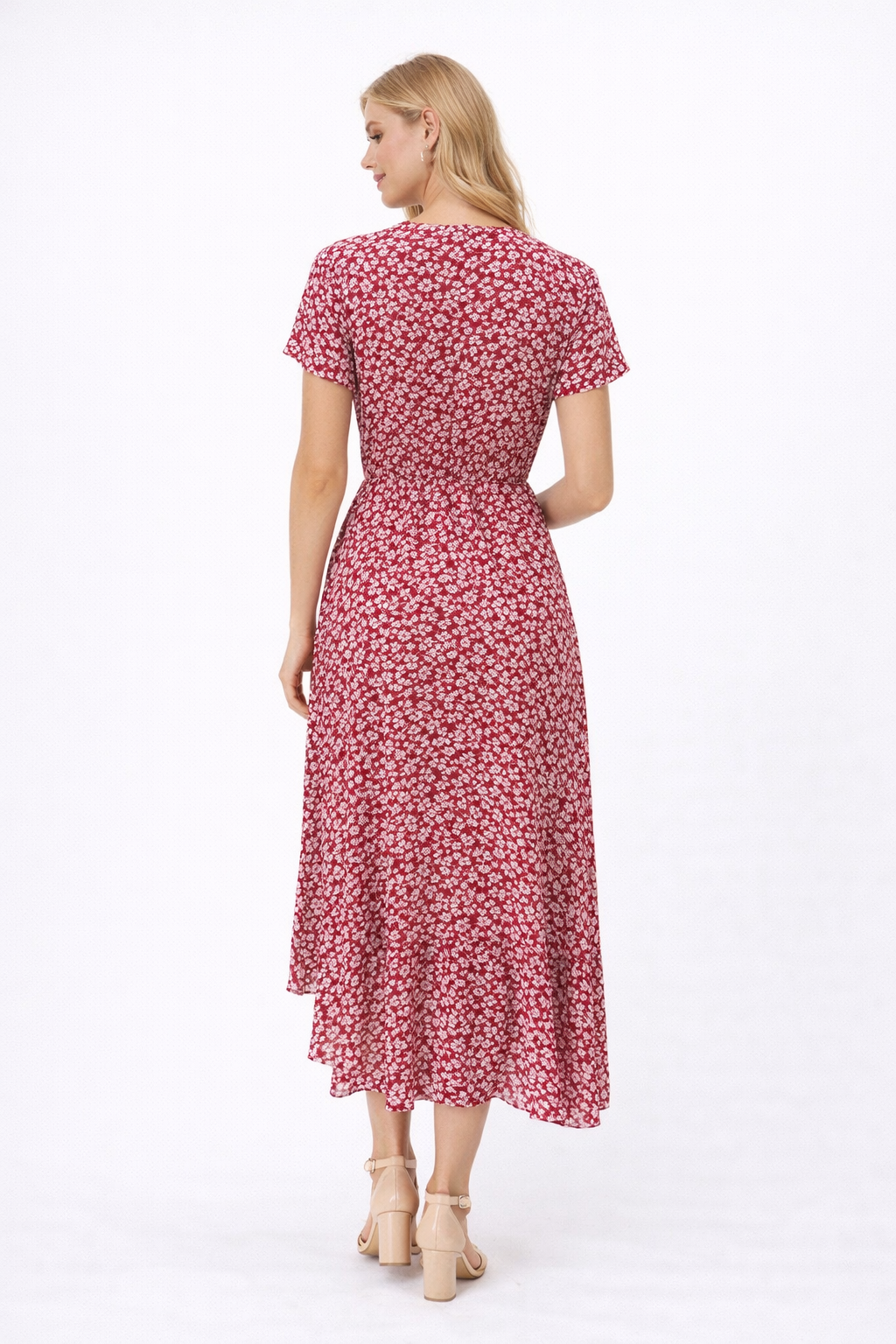 Ruby Bloom Asymmetric Rayon Wrap Midi Dress