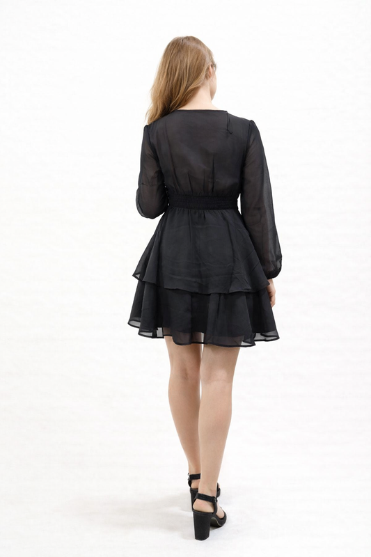 Sheer Sleeve Layered Mini Dress