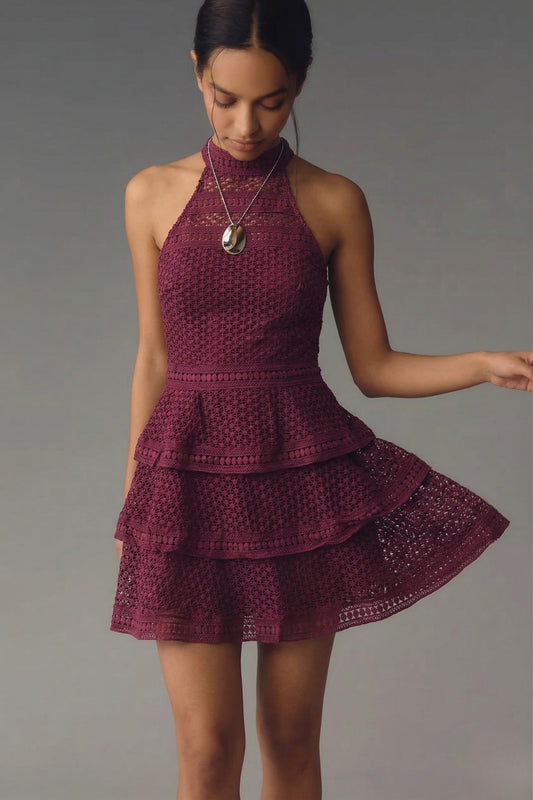Lace Tiered Halter Dress