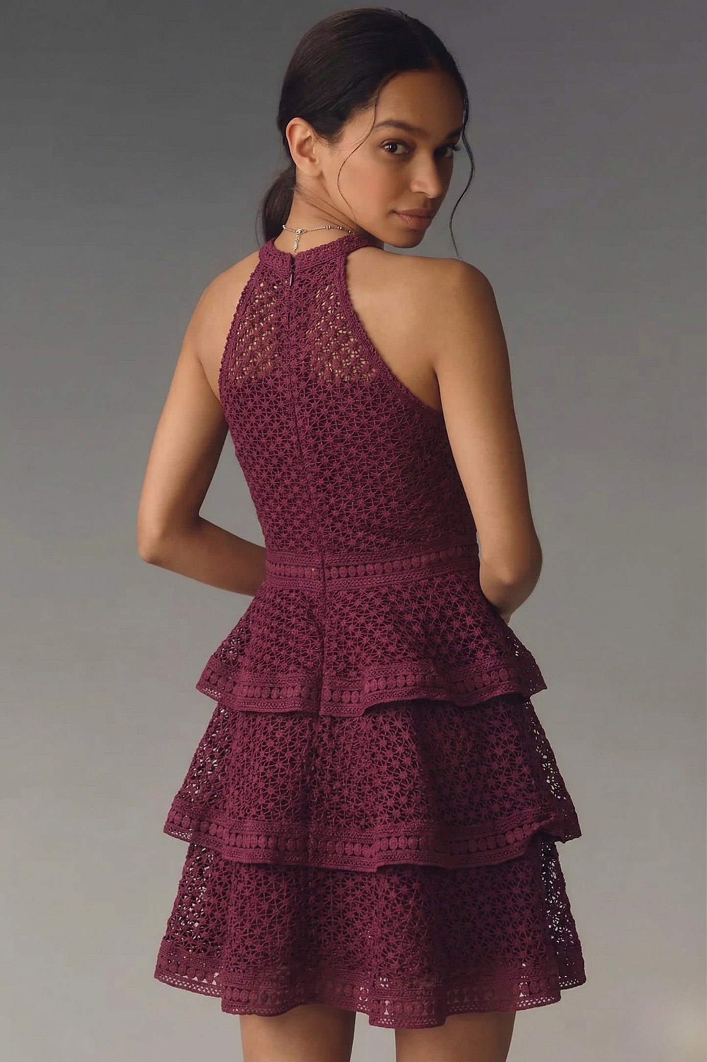 Lace Tiered Halter Dress