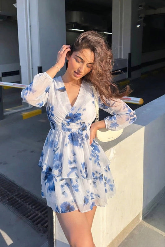 Blue Blossom Wrap Mini Dress