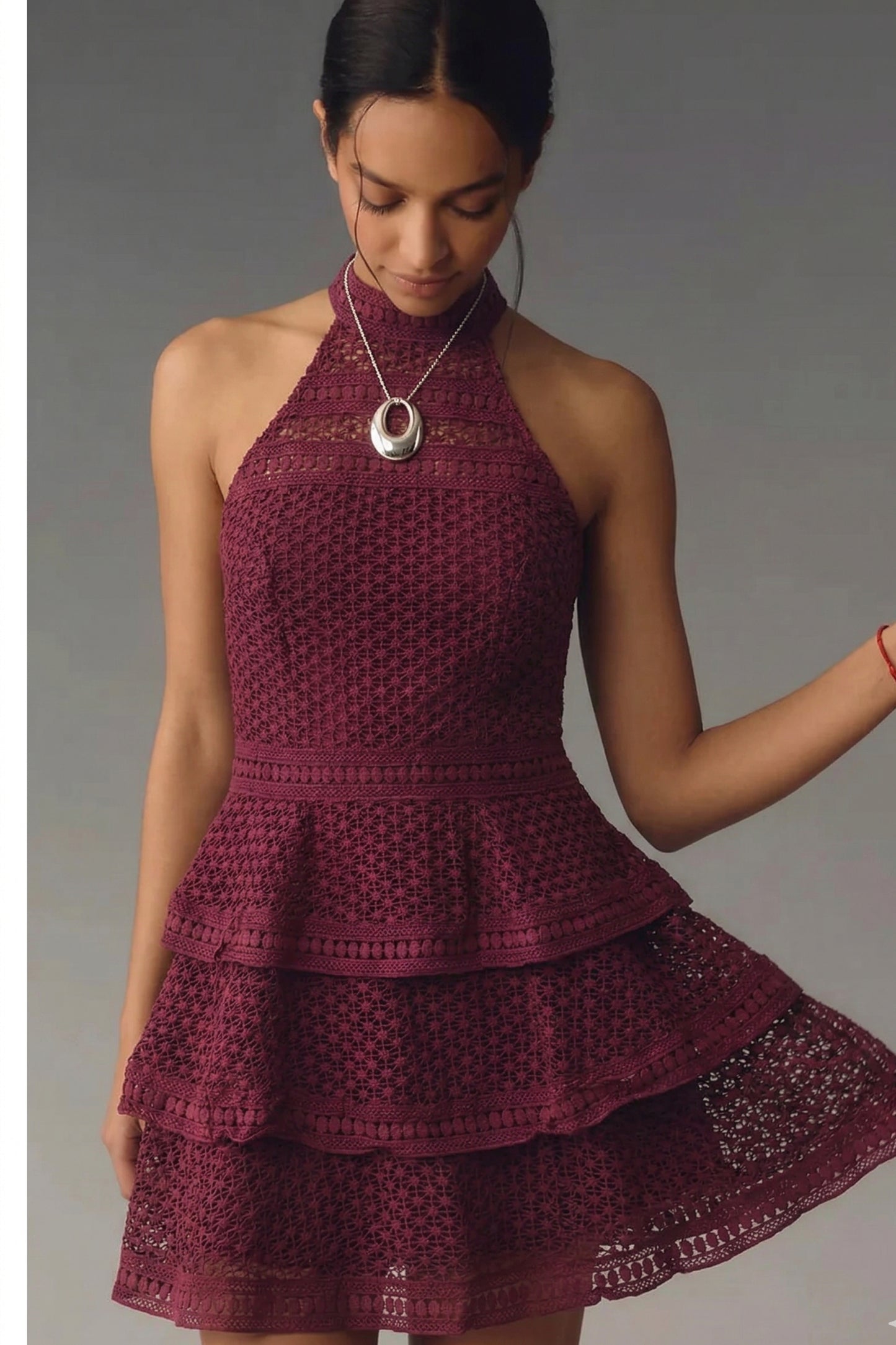Lace Tiered Halter Dress