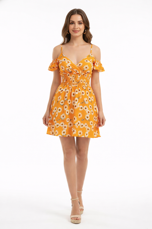 Sunlit Daisy Breeze Polyester Summer Dress