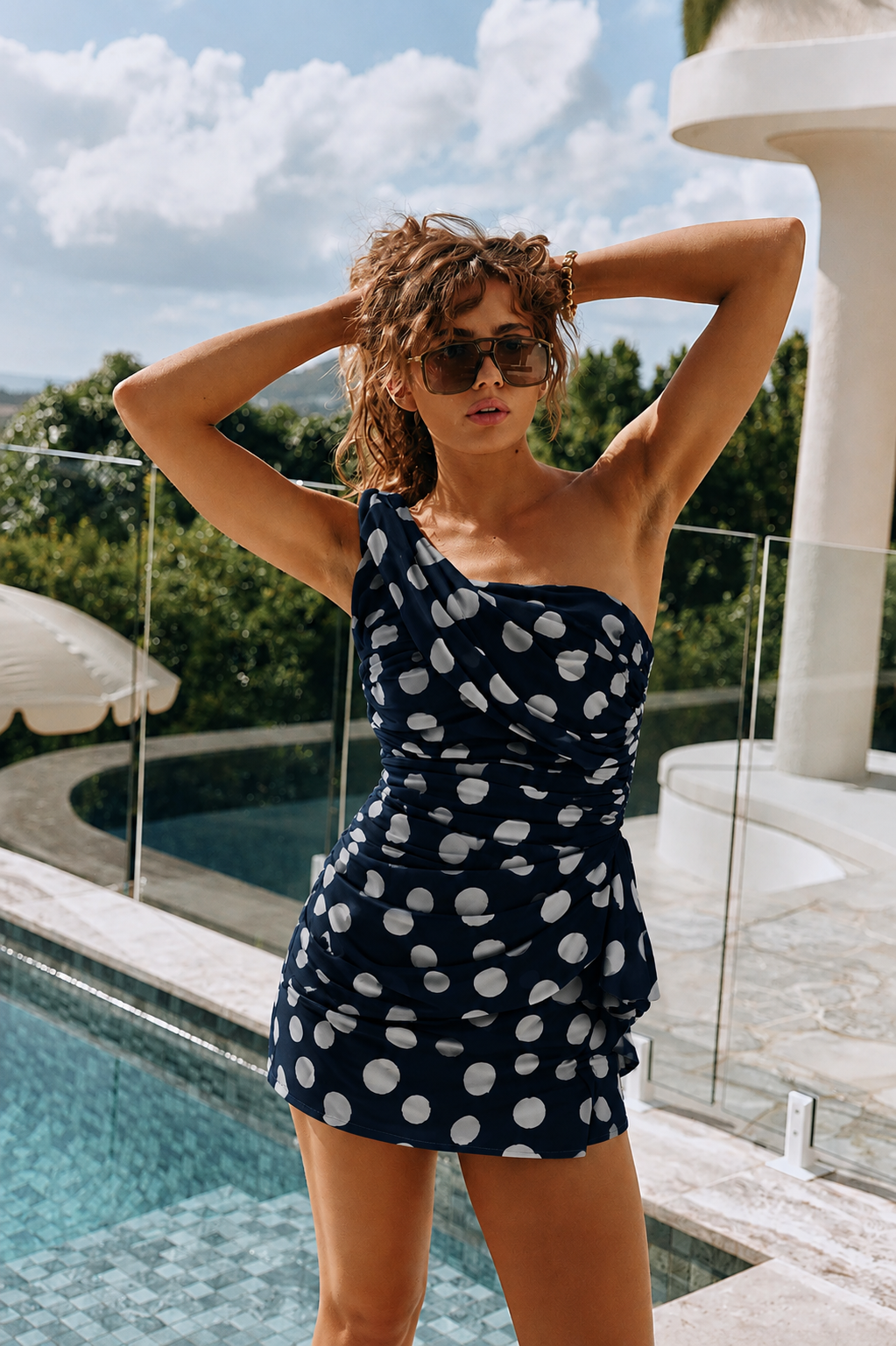 DRAPED MINI DRESS WITH DOTS