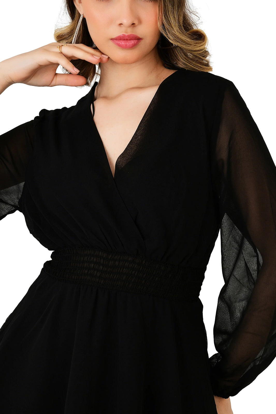 Sheer Sleeve Layered Mini Dress
