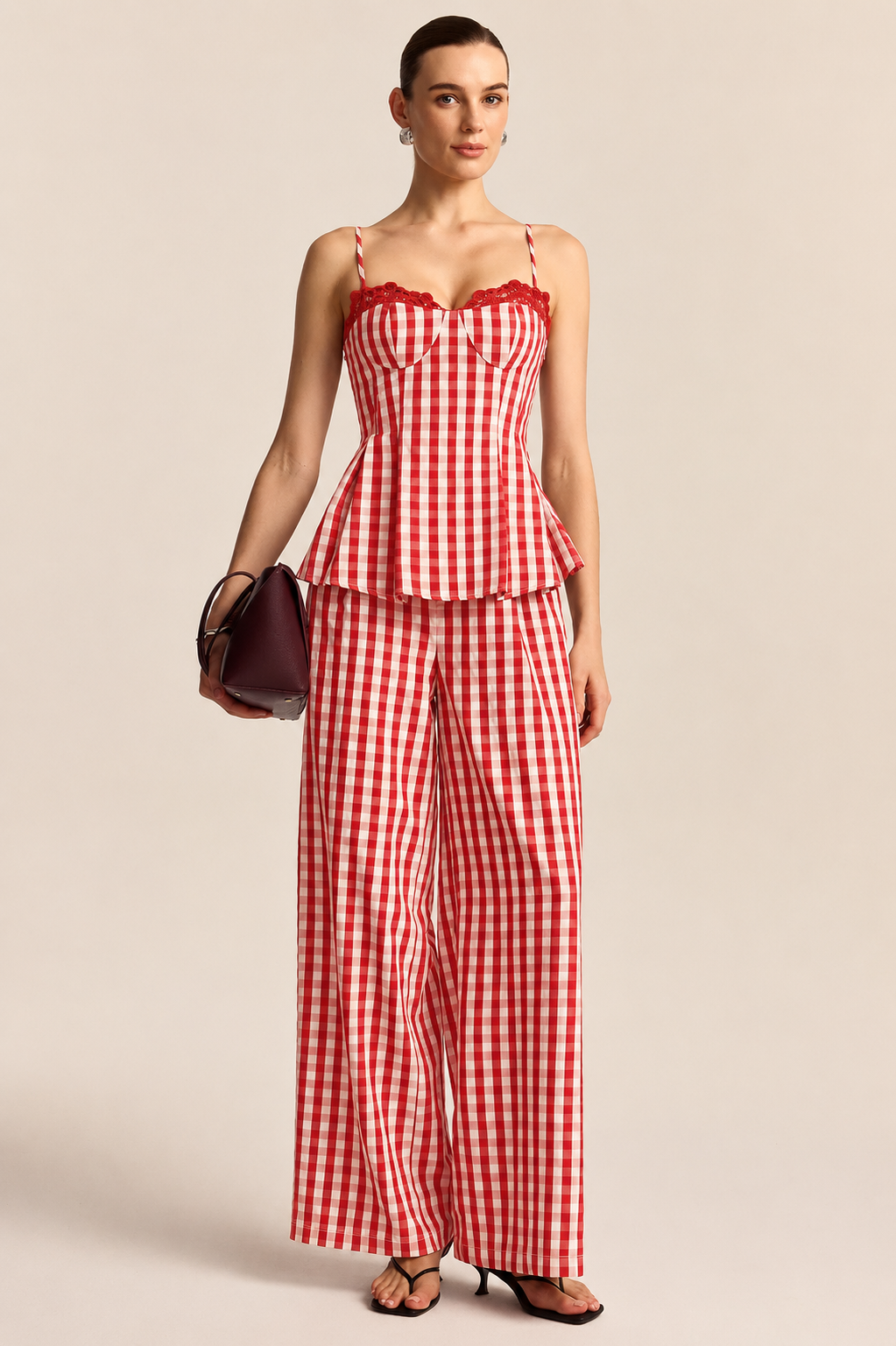 GINGHAM WIDE LEG PEPLUM CO-ORD