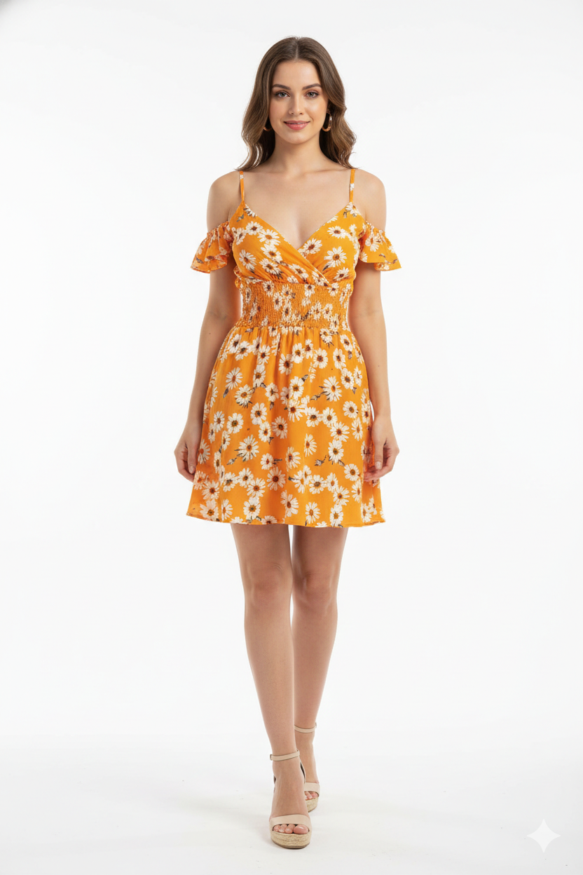 Sunlit Daisy Breeze Polyester Summer Dress