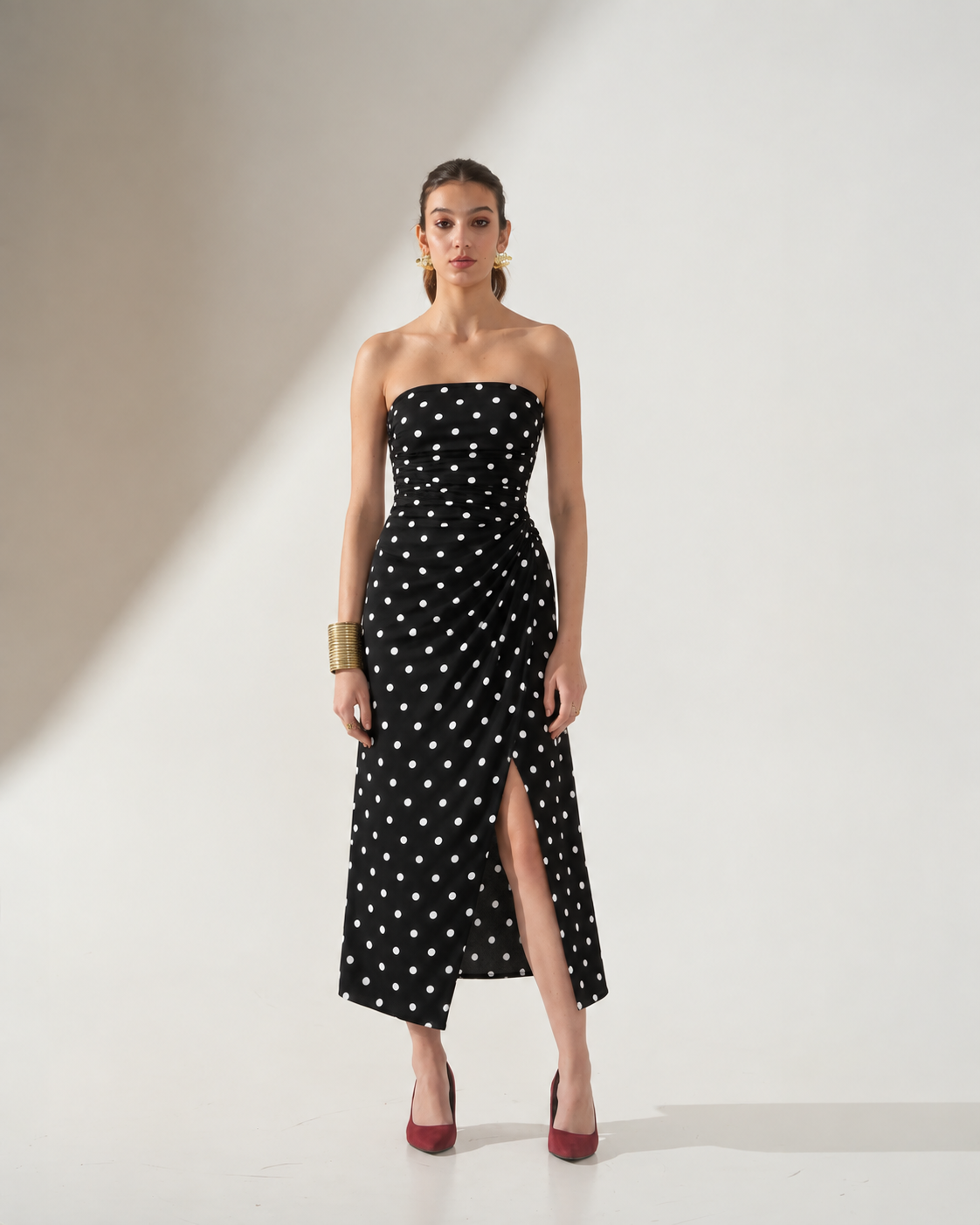 Polka Bodycon Slit Dress for Women