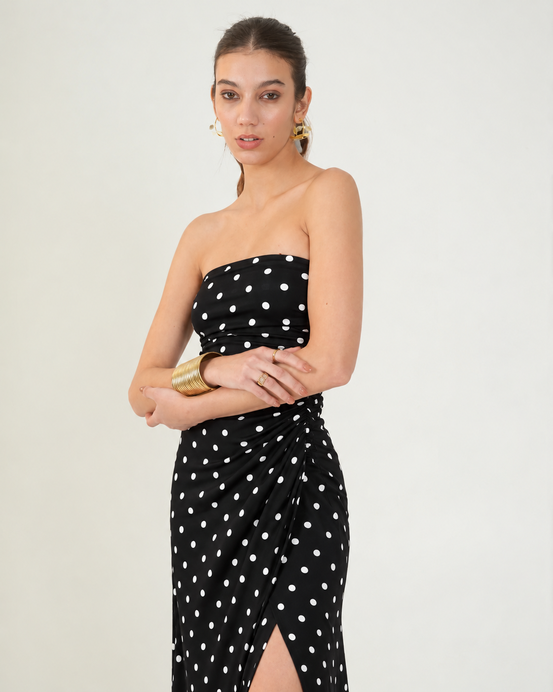 Polka Bodycon Slit Dress for Women