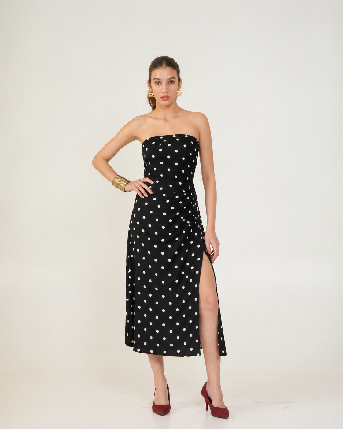 Polka Bodycon Slit Dress for Women