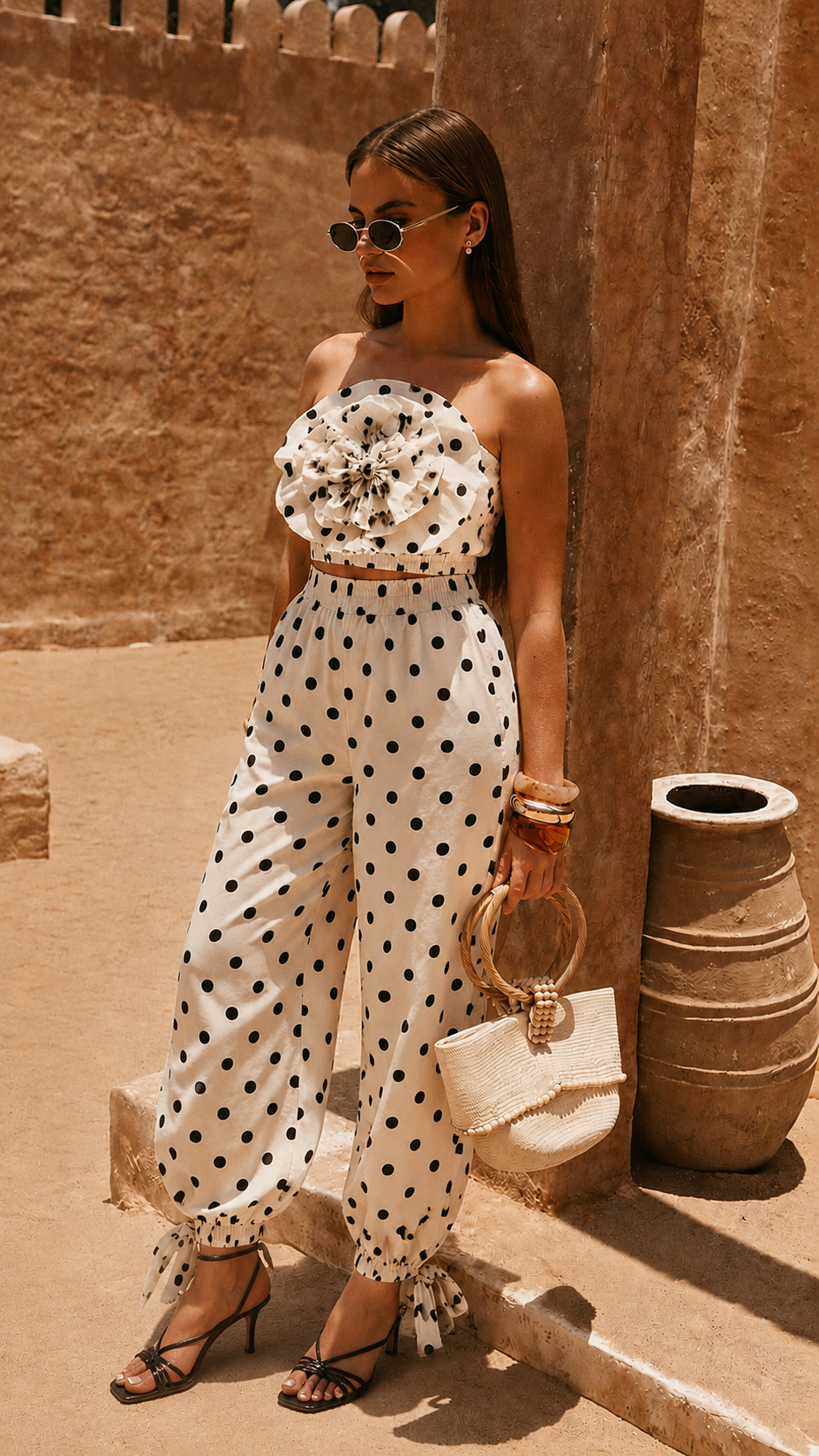 Polka-dot Bandeau top with Pant
